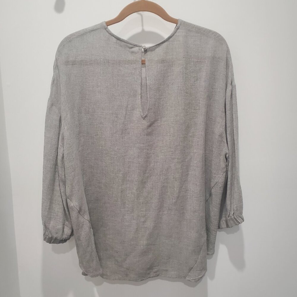 Zara Light Grey Linen Style High Low Asymmetrical 3/4 Sleeve Top XL - Picture 5 of 10